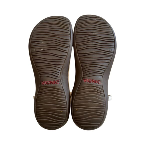 Vionic Nala Thong Sandal White Leather‎ Studded 9 Orthaheel - Picture 6 of 6